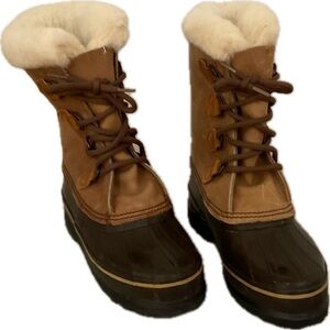 Sorel mid-calf Waterproof Snow Boots Faux Fur Lining Brown/Black. Women’s Size 8